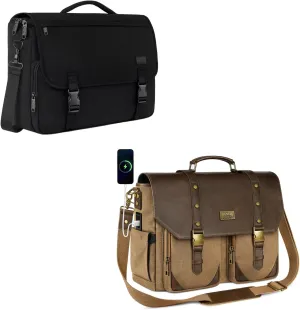 MATEIN Messenger Bag for Men, Messenger Bag with USB Charging Port & RFID Blocking Pocket, 15.6 inch Laptop Bag Canvas Leather Men Briefcase
