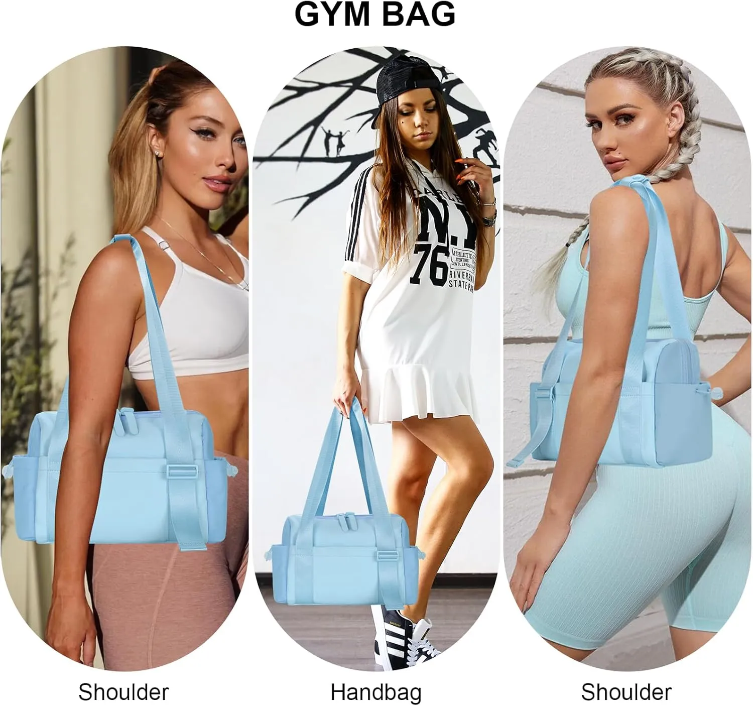 Medium Gym Bag For Women, Mini Gym Bag, Gym Tote Bag, Waterproof Travel Duffel Bag With Wet Compartment, Cute Sports Bag Suitable For Traveling On Weekends (Blue)