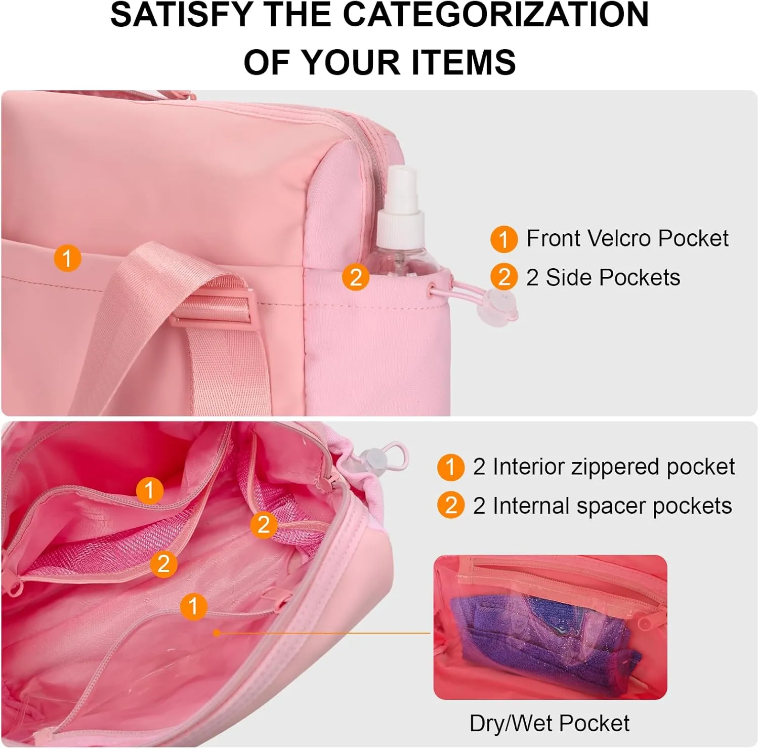 Medium Gym Bag For Women, Mini Gym Bag, Gym Tote Bag, Waterproof Travel Duffel Bag With Wet Compartment, Cute Sports Bag Suitable For Traveling On Weekends (Pink)
