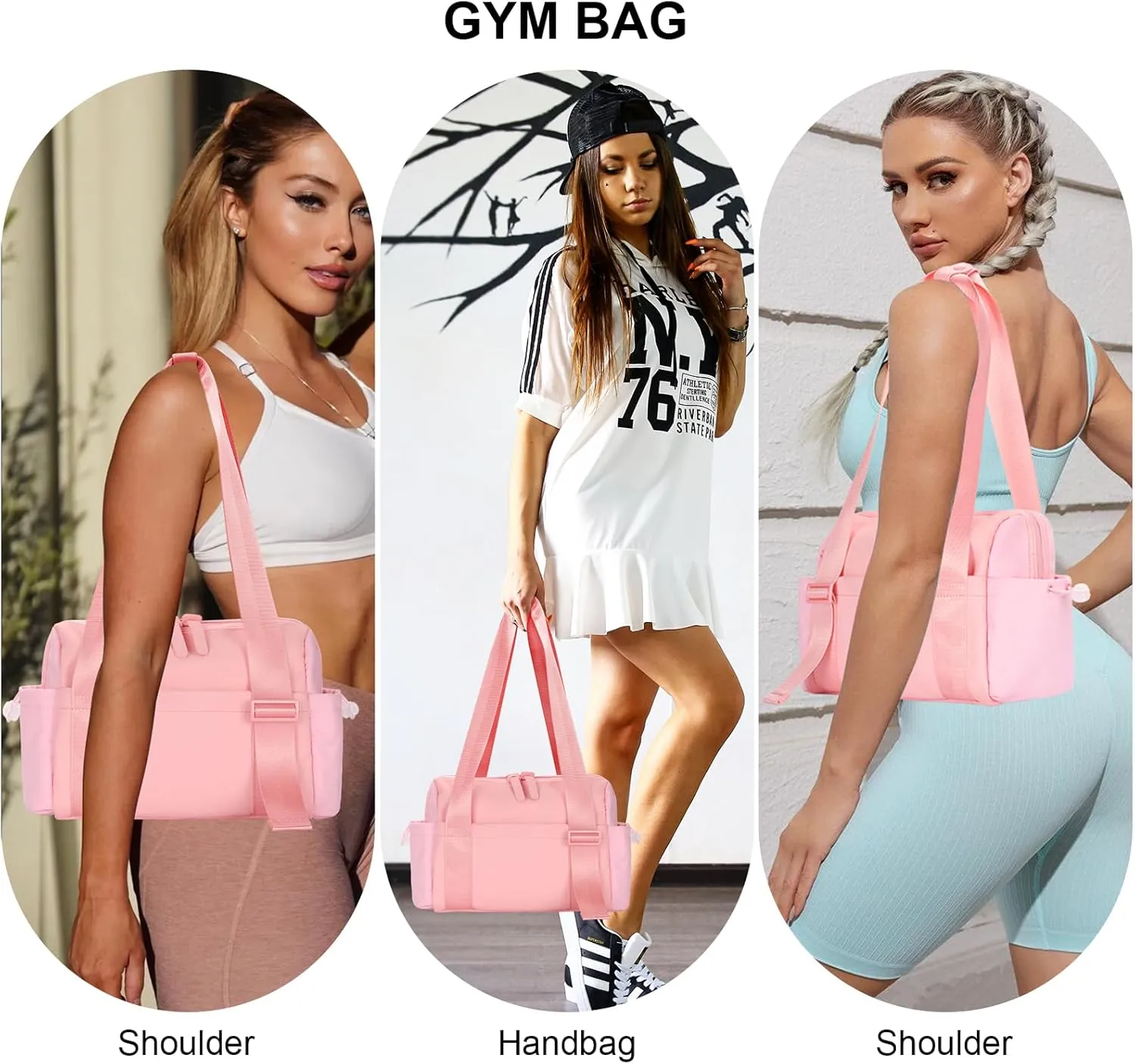 Medium Gym Bag For Women, Mini Gym Bag, Gym Tote Bag, Waterproof Travel Duffel Bag With Wet Compartment, Cute Sports Bag Suitable For Traveling On Weekends (Pink)