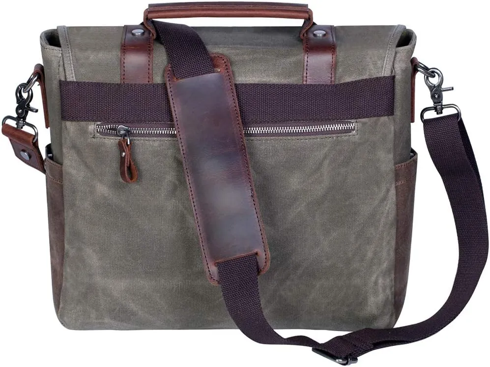 Mens Messenger Bag Waterproof Vintage Genuine Leather Waxed Canvas Briefcase Large Satchel Shoulder Bag Laptop Bag