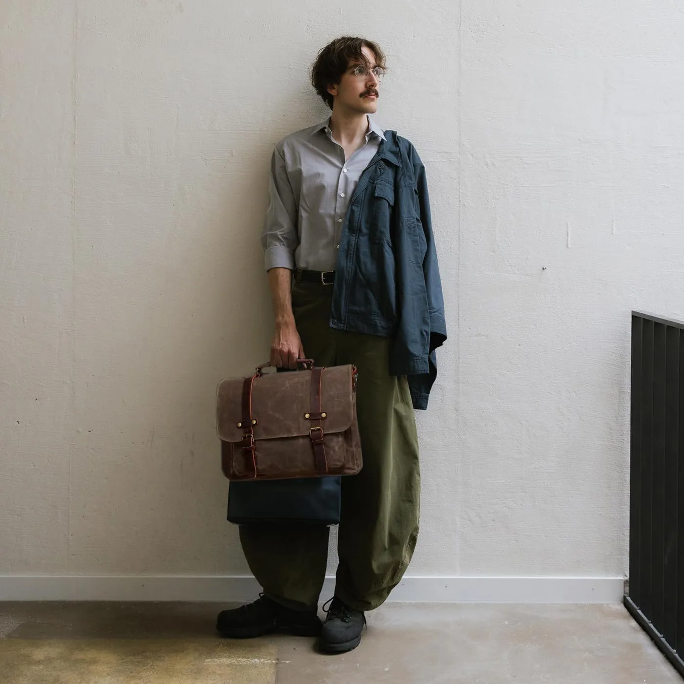 Men's Vintage Leather Messenger Bag 15.6 inch Laptop Briefcase, Waxed Canvas & Genuine Leather, Business Shoulder Satchel