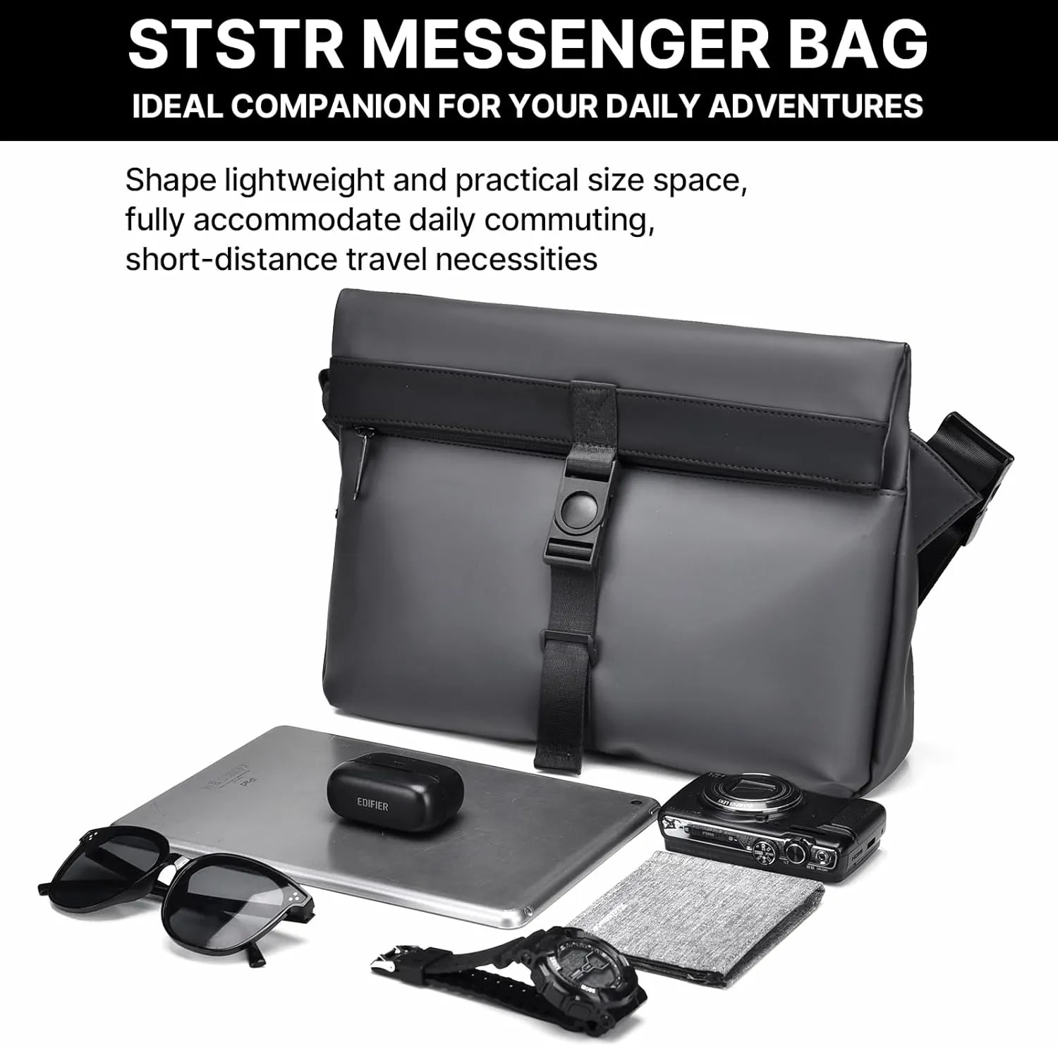 Messenger Bag, Adjustable Height Anti-theft Leather Crossbody Bag, Lightweight Briefcase, Shoulder Bag for Men or Women