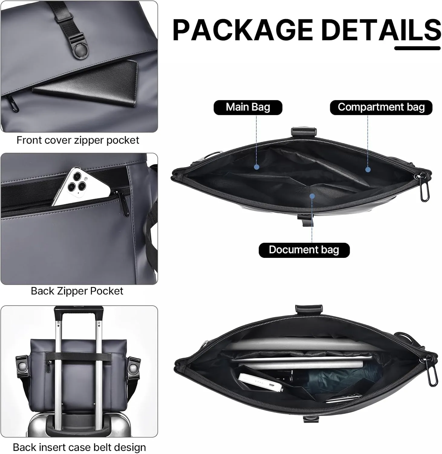 Messenger Bag, Adjustable Height Anti-theft Leather Crossbody Bag, Lightweight Briefcase, Shoulder Bag for Men or Women