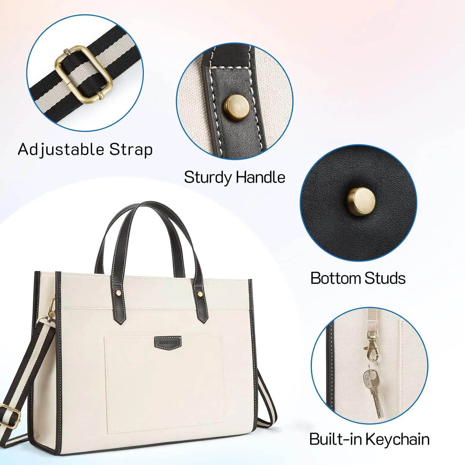 Missnine Laptop Tote Bag Canvas Laptop Bag 15.6 inch Work Shoulder Bags Casual Briefcase Handbag for Travel, Office, College