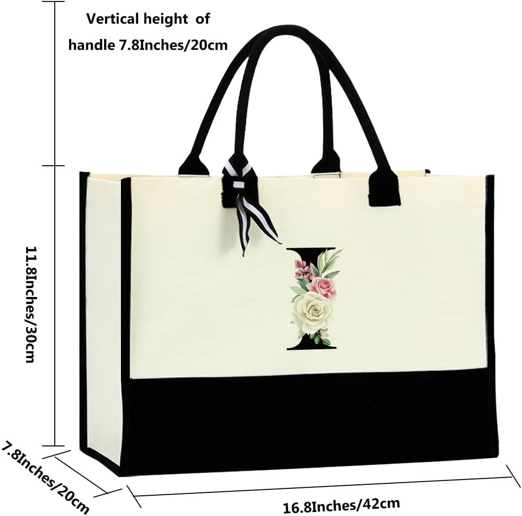 Monogrammed Tote Bags Floral Letter Initial Bag Personalized Beach Bag Monogrammed Gifts for Women Bridesmaids Wedding