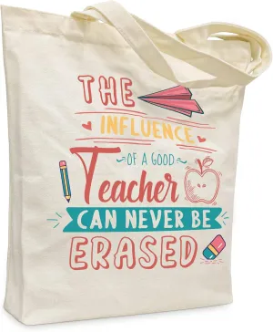 NANOOER Teacher Appreciation Gifts, Best Teacher Gifts Canvas Tote Bag Ivory with Inner Pocket for Women, Teacher Graduation Gift Reusable Grocery Bag