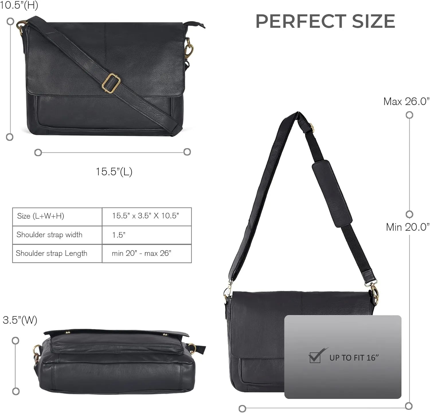 Oak Leathers Leather Messenger Bag for Men and Women - Laptop Briefcase Bag For College, Office, Adjustable Shoulder Strap