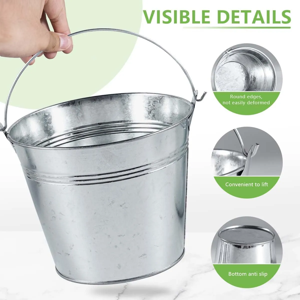 OBTANIM 8 Pack Galvanized Metal Buckets with Handle Ice Pails for Plants, Succulents, Party Favors Organizing, Rustic Home Decor or Classrooms Pencil Storage (9 x 5.9 inch)
