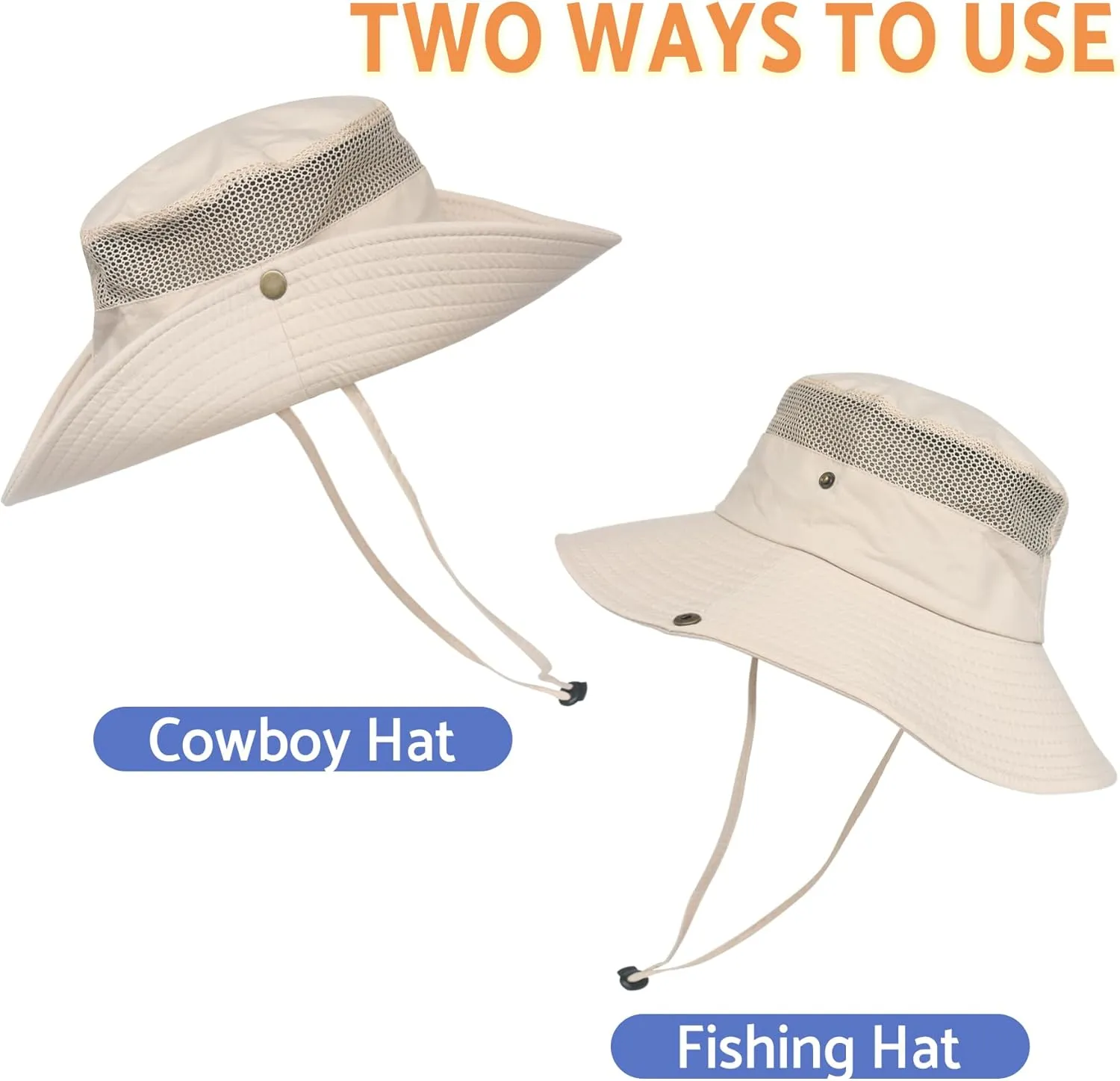 PFFY Sun Bucket Hats for Men Women 3 Wide Brim UPF 50  Fishing & Beach Hat