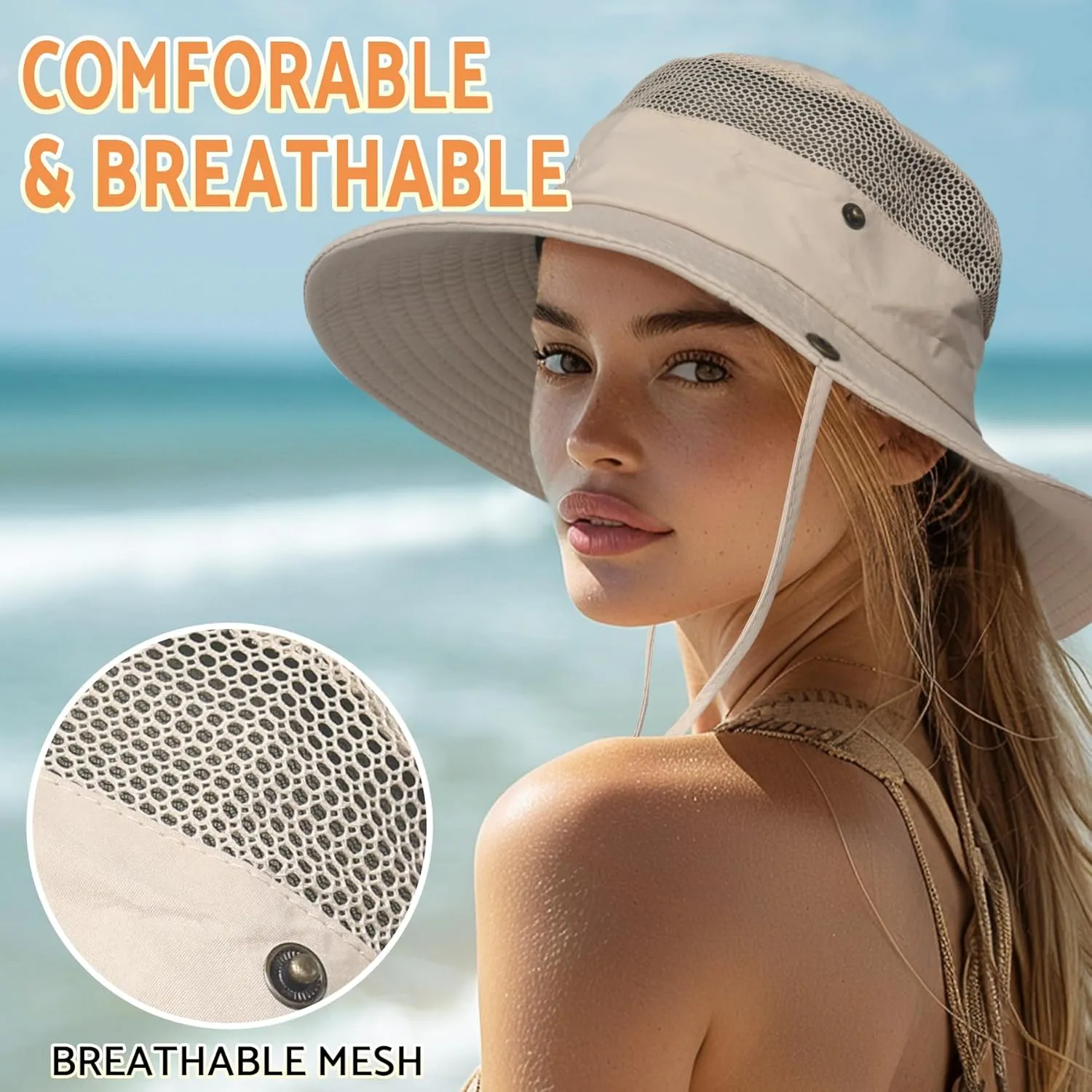 PFFY Sun Bucket Hats for Men Women 3 Wide Brim UPF 50  Fishing & Beach Hat