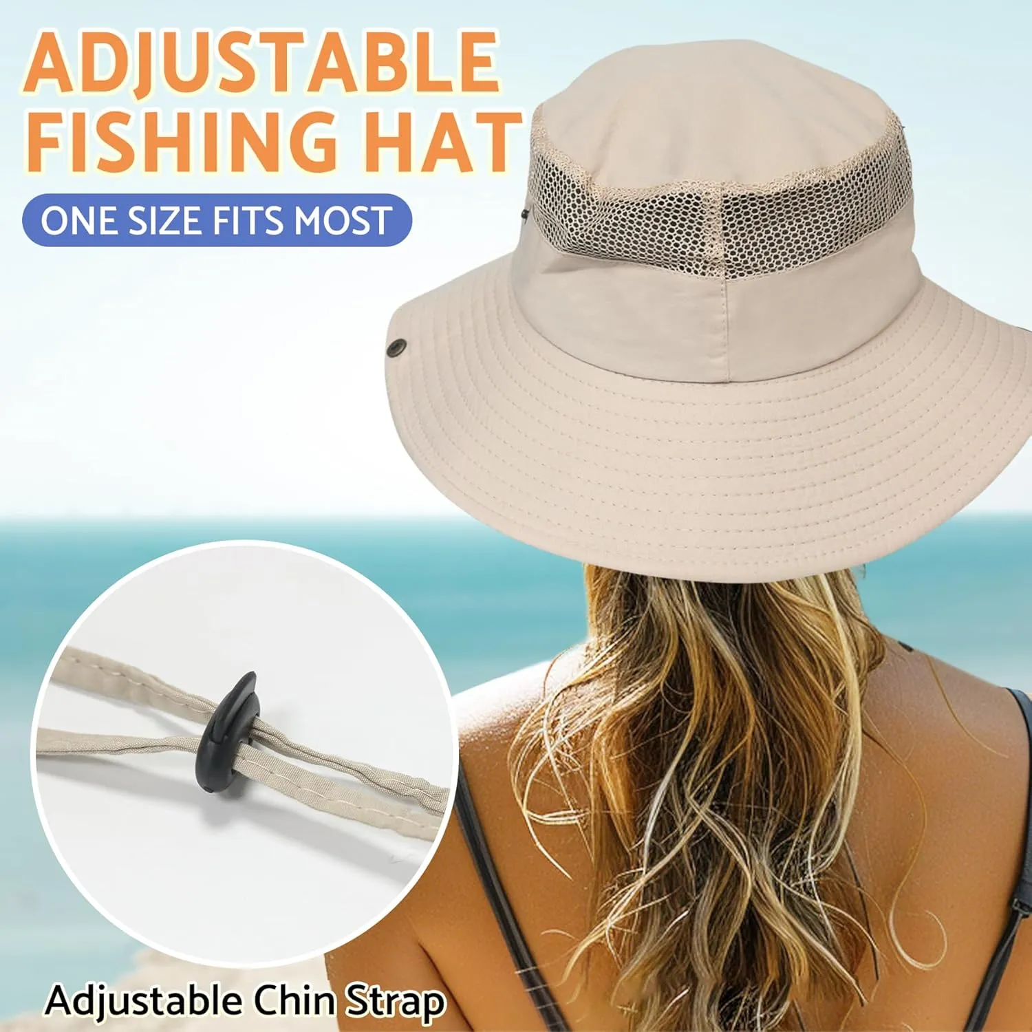 PFFY Sun Bucket Hats for Men Women 3 Wide Brim UPF 50  Fishing & Beach Hat