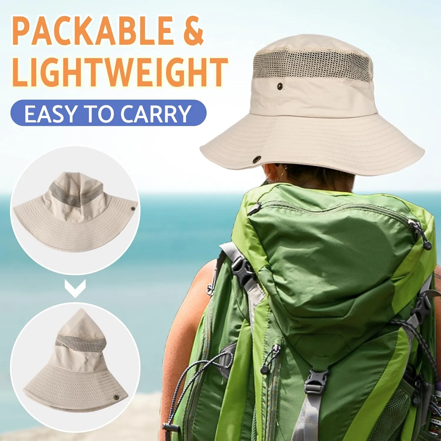 PFFY Sun Bucket Hats for Men Women 3 Wide Brim UPF 50  Fishing & Beach Hat