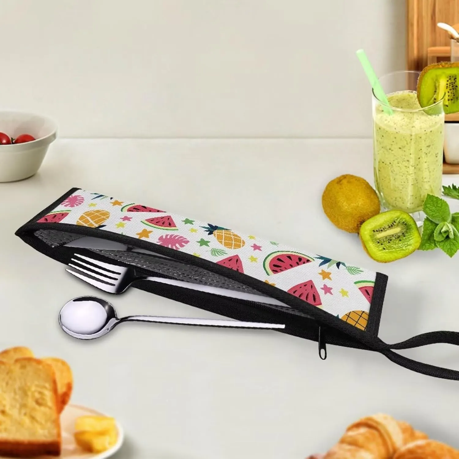 Pineapple Watermelon Print Flatware Storage Bag Tableware Carrier Bag Dinnerware Organizer Easy of Cleaning & Light to Carry with Handle Holds up to The Rest of Time