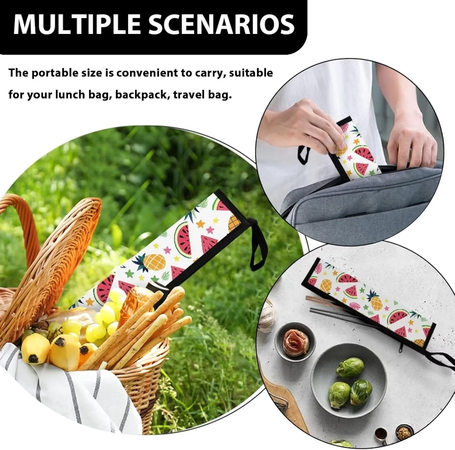 Pineapple Watermelon Print Flatware Storage Bag Tableware Carrier Bag Dinnerware Organizer Easy of Cleaning & Light to Carry with Handle Holds up to The Rest of Time