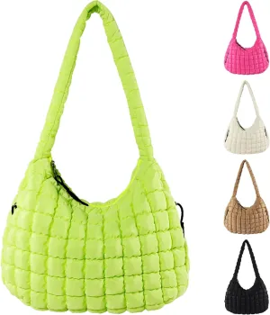 Puffer Tote Bag for Women Large Quilted Hobo Crossbody Bag Lightweight Quilted Carryall Bag Nylon Puffy Shoulder Bag