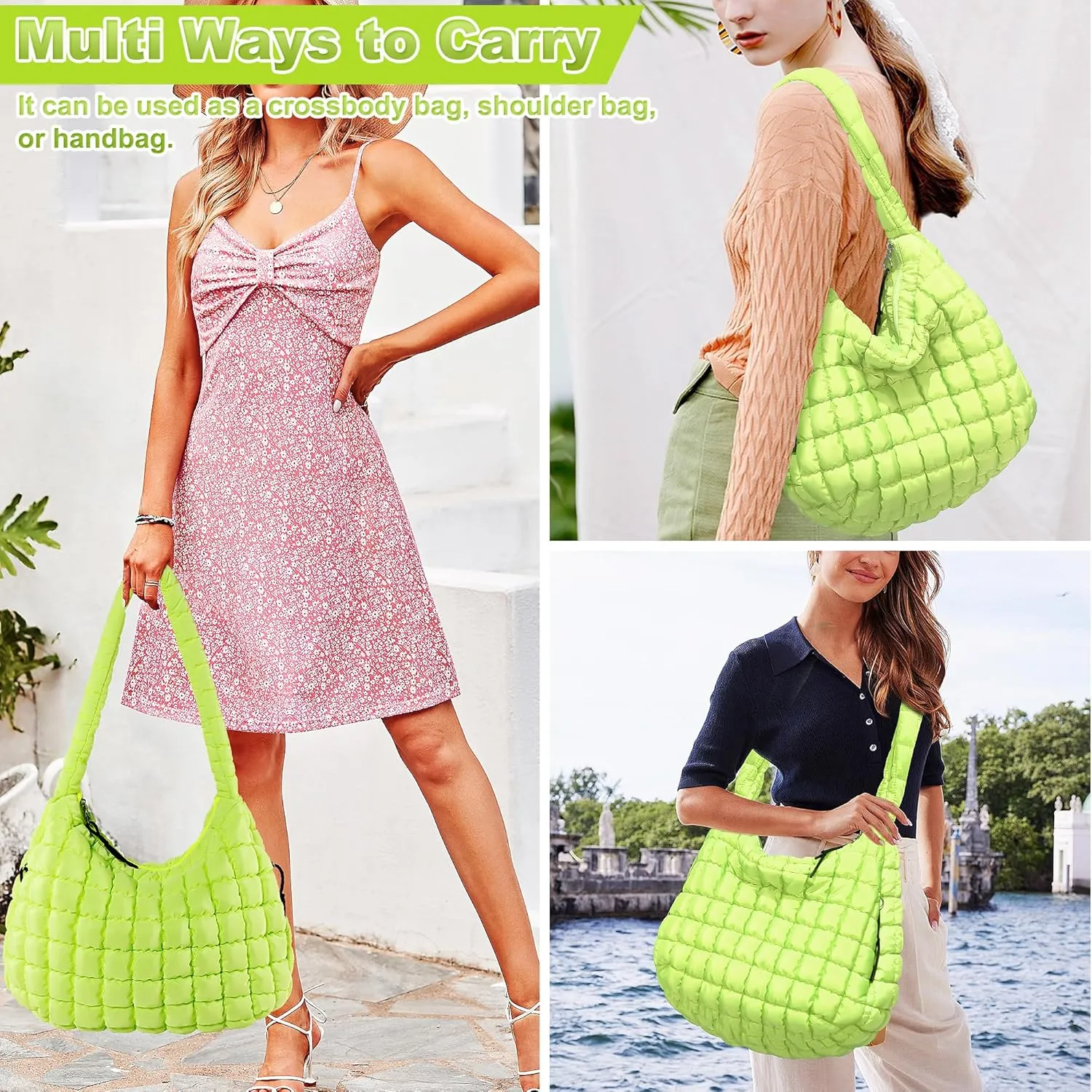 Puffer Tote Bag for Women Large Quilted Hobo Crossbody Bag Lightweight Quilted Carryall Bag Nylon Puffy Shoulder Bag