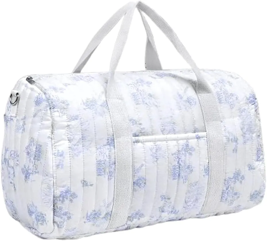 Quilted Duffle Bag For Women Cute Weekender Bag Floral Travel Bag Aesthetic Puffer Duffle Bag Cotton Diaper Tote Bag