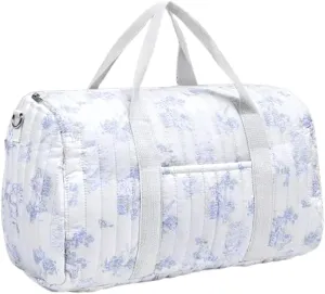 Quilted Duffle Bag For Women Cute Weekender Bag Floral Travel Bag Aesthetic Puffer Duffle Bag Cotton Diaper Tote Bag