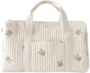 Quilted Duffle Bag For Women Cute Weekender Bag Floral Travel Bag Cotton Diaper Tote Bag