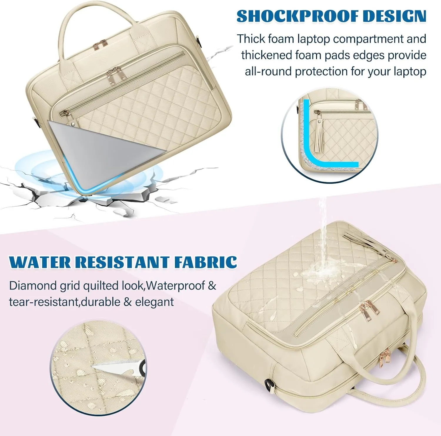 RAINSMORE Laptop Bag 17.3 Inch Briefcase for Women Waterproof Computer Messenger Shoulder Bags Large Laptop Case for Work Business Office Travel College, Beige