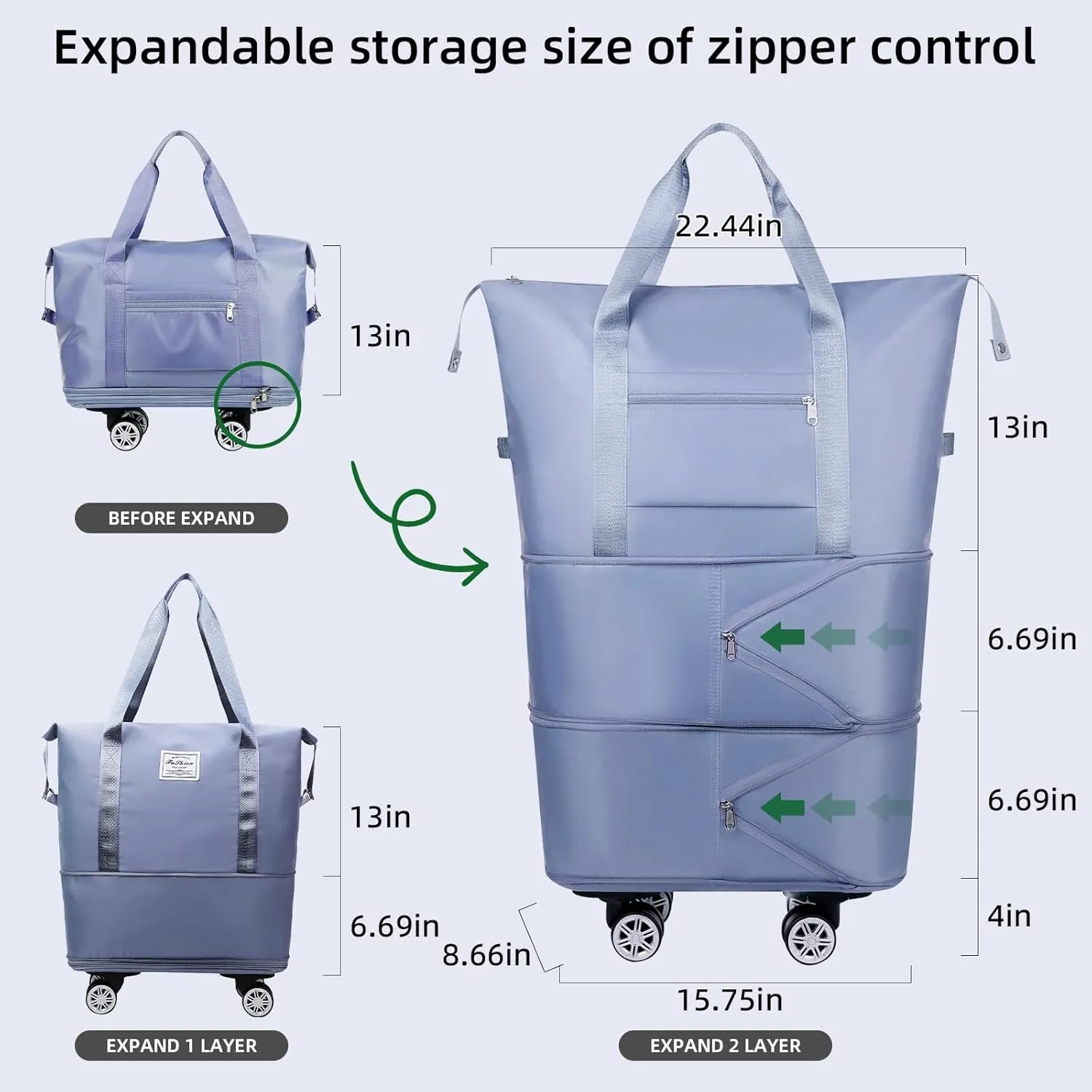 Rolling Duffle Bag with Wheels Expandable Foldable Travel Bag Carry on Duffel Bag Large Luggage Bag Overnight Weekender Bag Blue