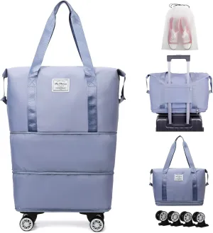 Rolling Duffle Bag with Wheels Expandable Foldable Travel Bag Carry on Duffel Bag Large Luggage Bag Overnight Weekender Bag Blue