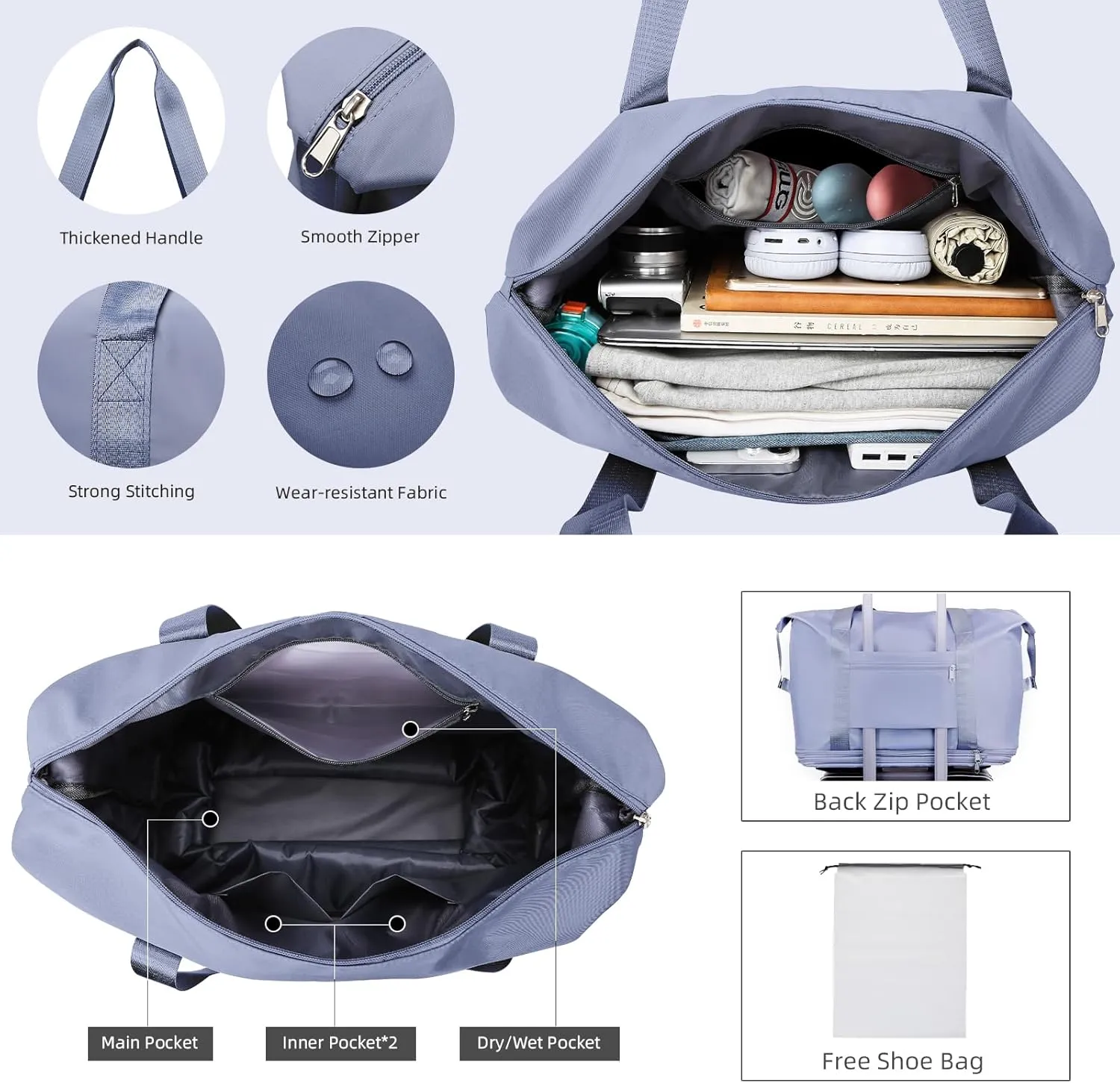 Rolling Duffle Bag with Wheels Expandable Foldable Travel Bag Carry on Duffel Bag Large Luggage Bag Overnight Weekender Bag Blue