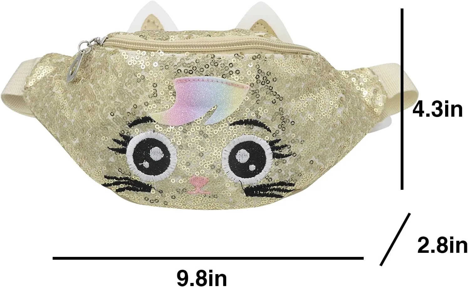 Sequins Cute Cat Fanny Pack Unicorn Crossbody Shoulder Bag for Girls Sling Bag Animal Chest bag Belt Bag