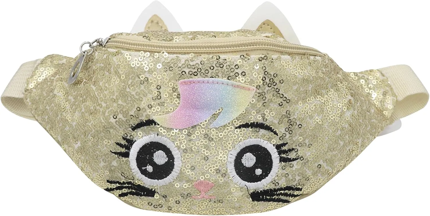 Sequins Cute Cat Fanny Pack Unicorn Crossbody Shoulder Bag for Girls Sling Bag Animal Chest bag Belt Bag