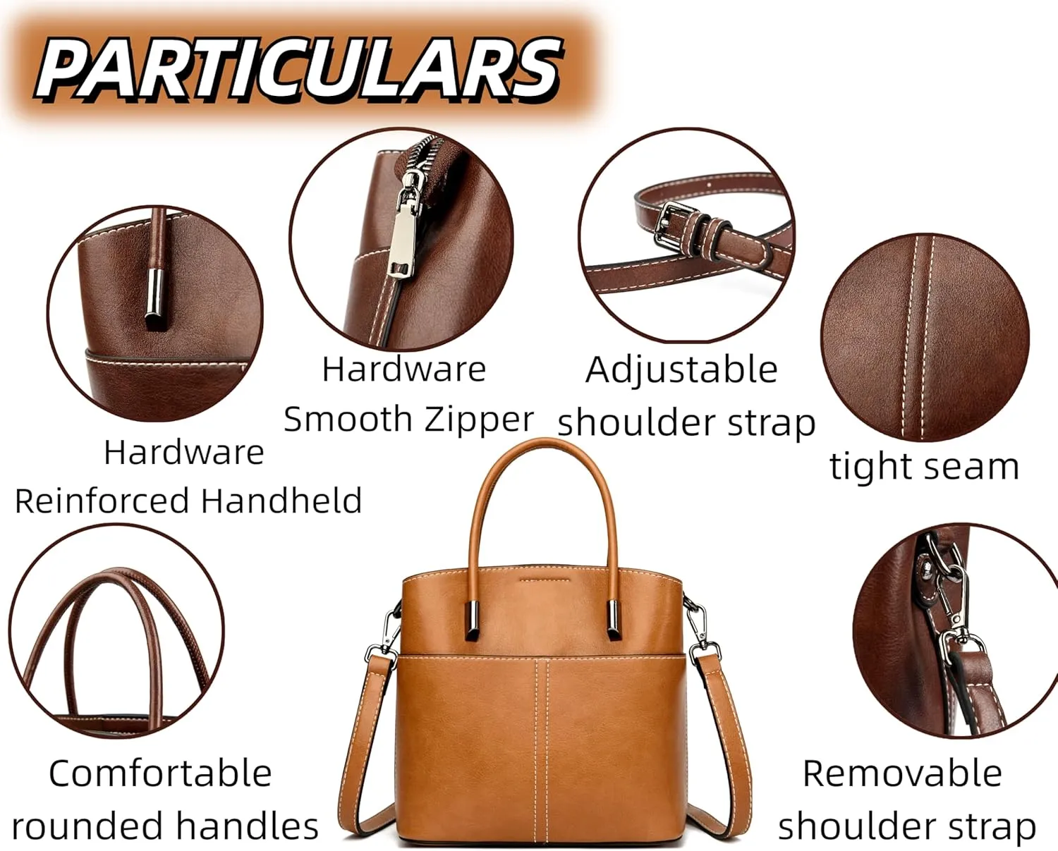 Shoulder Handbag Leather Bucket Bags For Women Vintage Tote Purses WIth ZIpper And Magnetic Closure