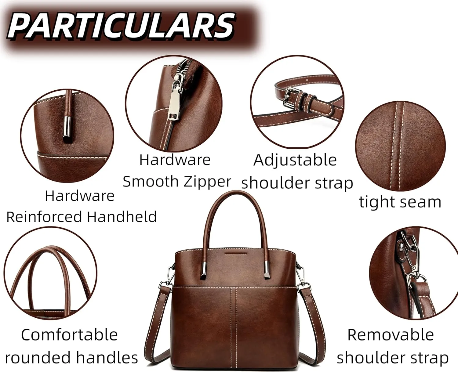 Shoulder Handbag Leather Bucket Bags For Women Vintage Tote Purses WIth ZIpper And Magnetic Closure