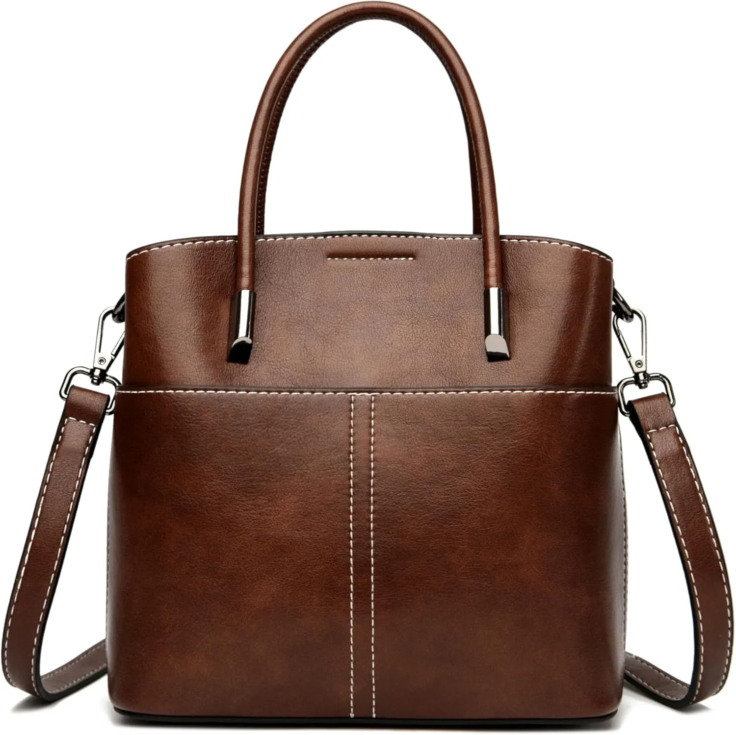 Shoulder Handbag Leather Bucket Bags For Women Vintage Tote Purses WIth ZIpper And Magnetic Closure