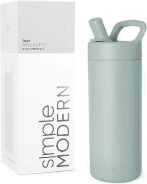 Simple Modern Kids Water Bottle with Straw lid | Insulated Stainless Steel Thermos | Reusable Water Bottles for Girls, School & Sports | Leak Proof & BPA Free | Mesa Collection | 16oz, Sea Glass Sage