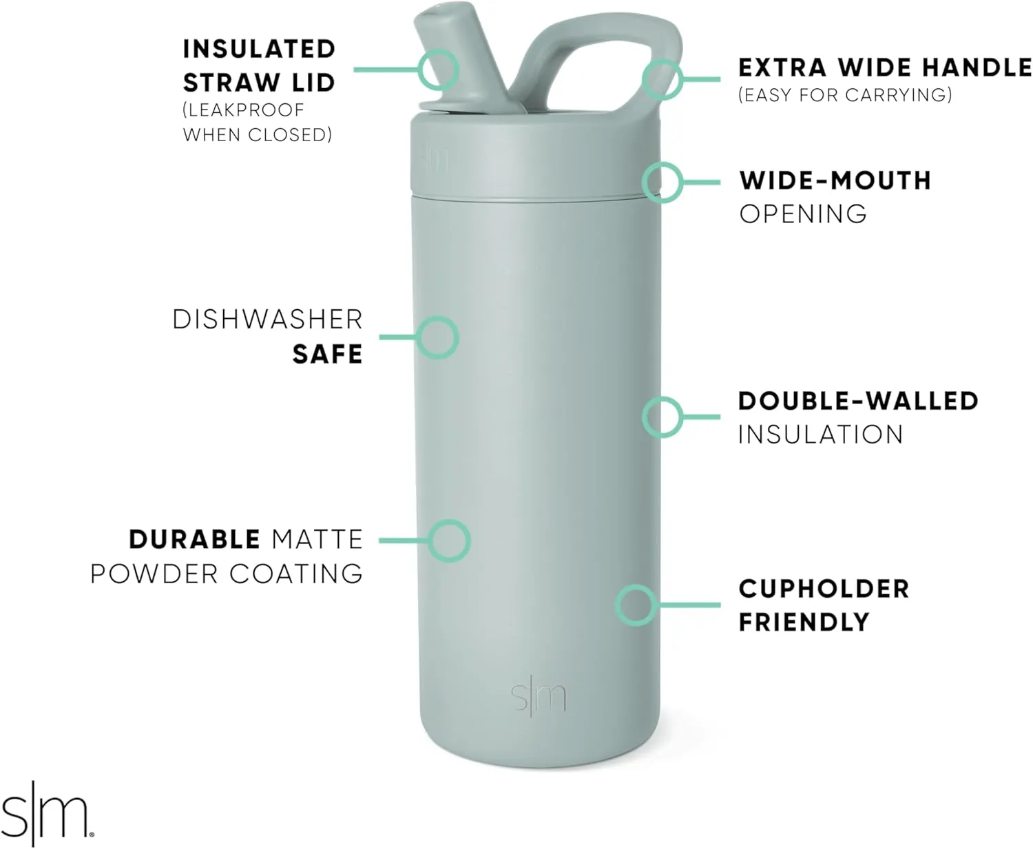 Simple Modern Kids Water Bottle with Straw lid | Insulated Stainless Steel Thermos | Reusable Water Bottles for Girls, School & Sports | Leak Proof & BPA Free | Mesa Collection | 16oz, Sea Glass Sage