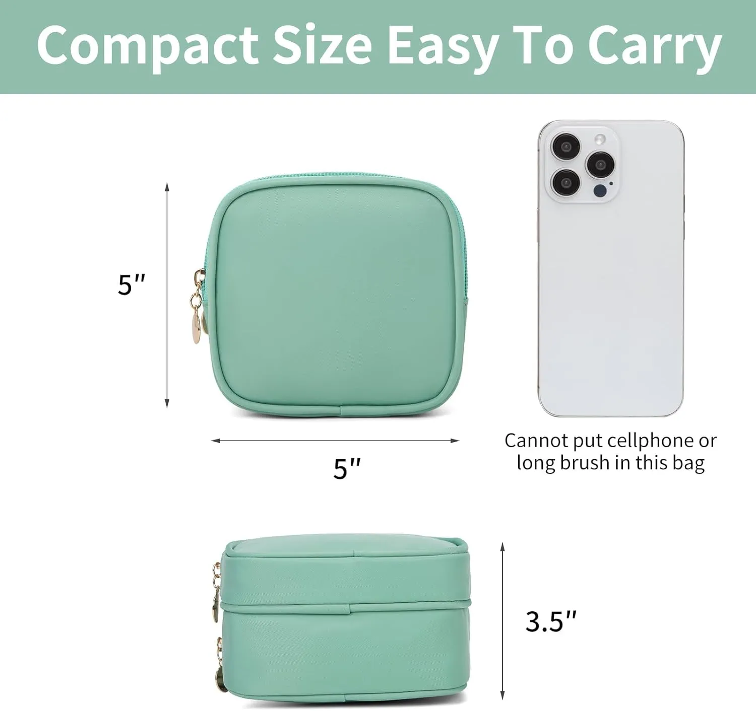 Small Makeup Pouch, Double Zipper Cosmetic Bag, Travel Makeup Bag, Cute Makeup Bag for Purse, Mini Toiletry Bag (mint green)
