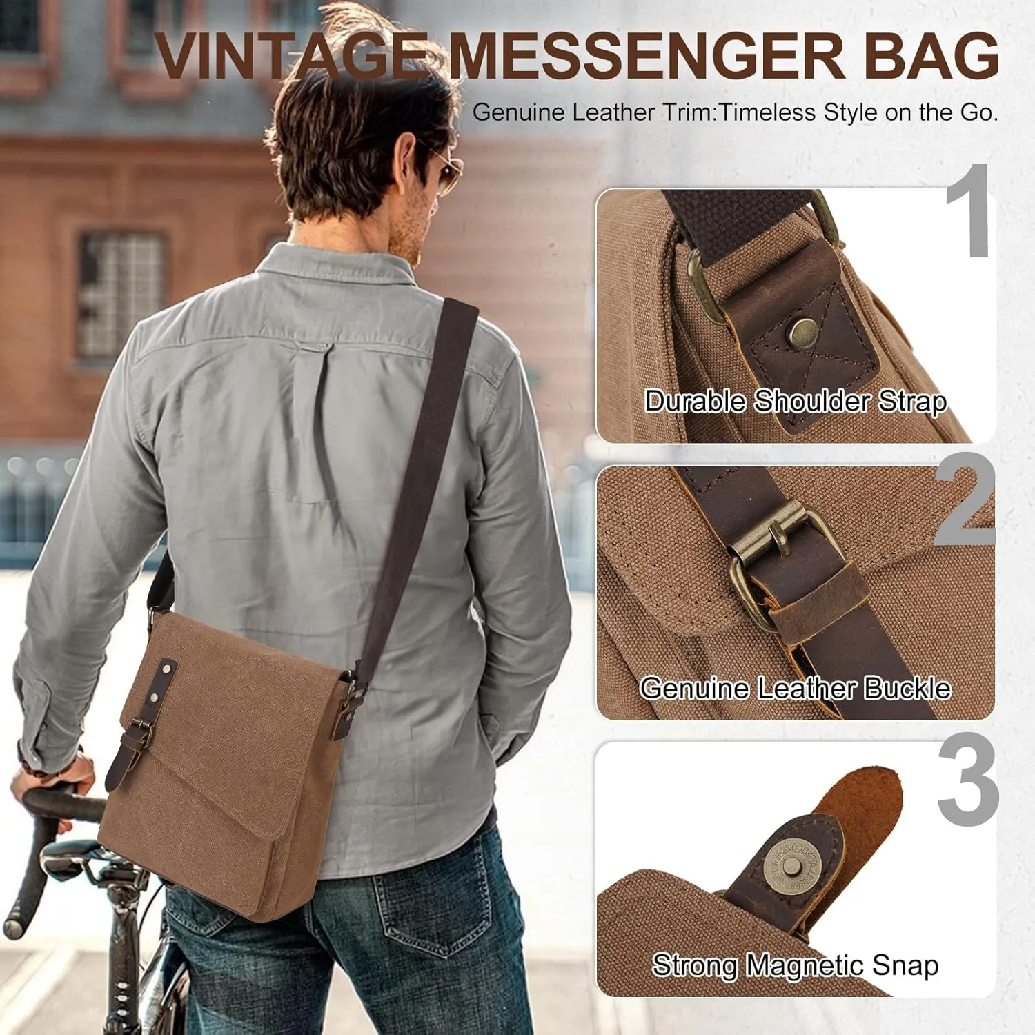 Small Messenger Bag,VONXURY Water Resistant Shoulder Bag Canvas Crossbody Purse for Women Men