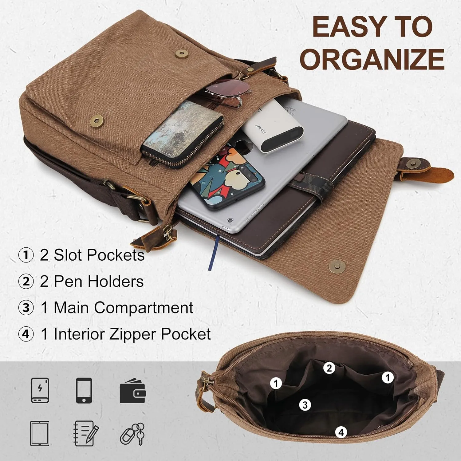 Small Messenger Bag,VONXURY Water Resistant Shoulder Bag Canvas Crossbody Purse for Women Men