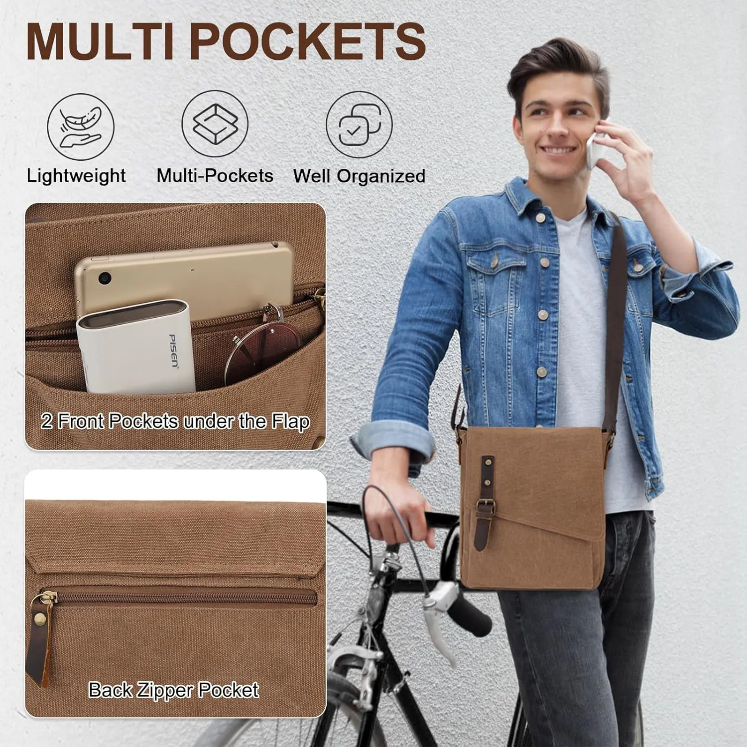 Small Messenger Bag,VONXURY Water Resistant Shoulder Bag Canvas Crossbody Purse for Women Men
