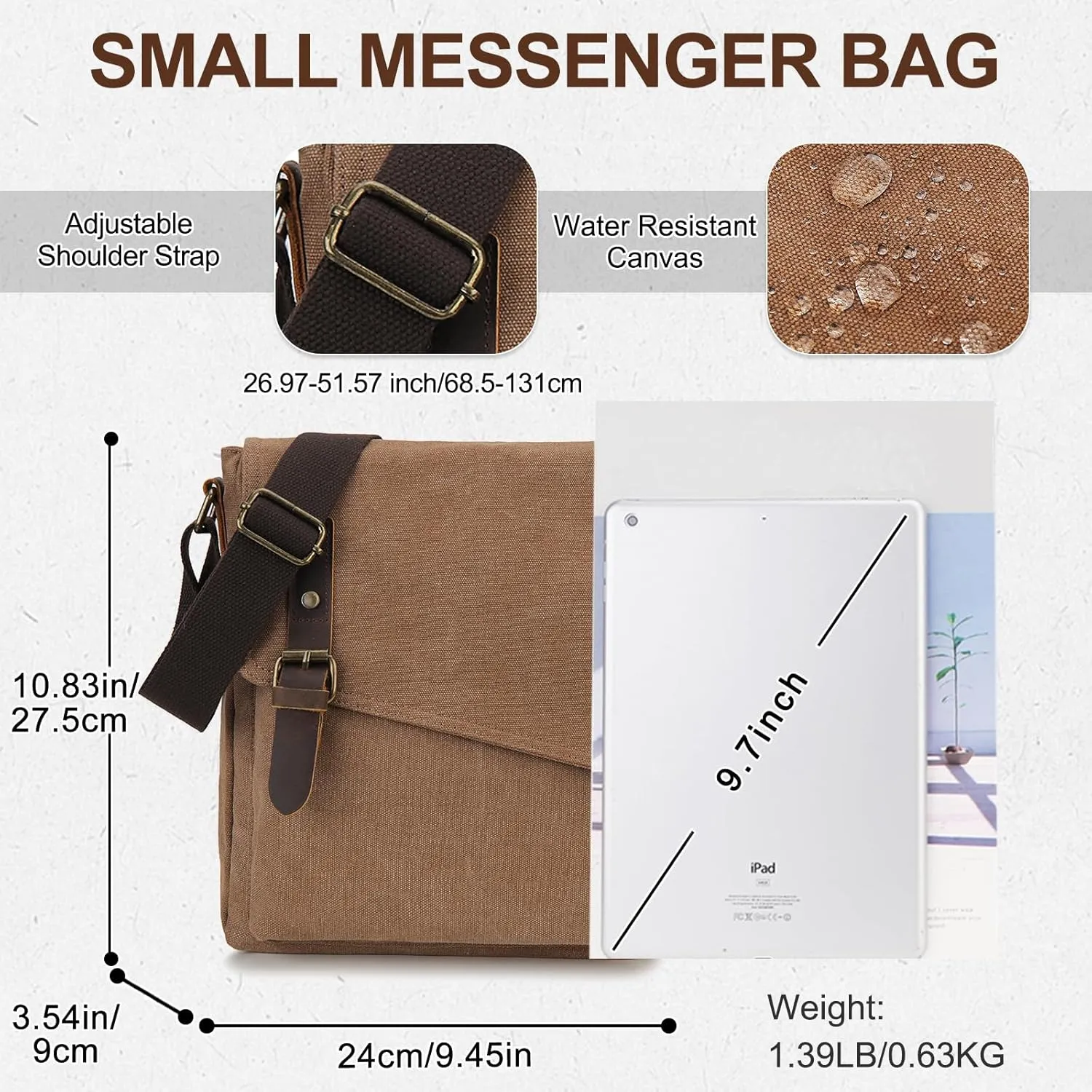 Small Messenger Bag,VONXURY Water Resistant Shoulder Bag Canvas Crossbody Purse for Women Men