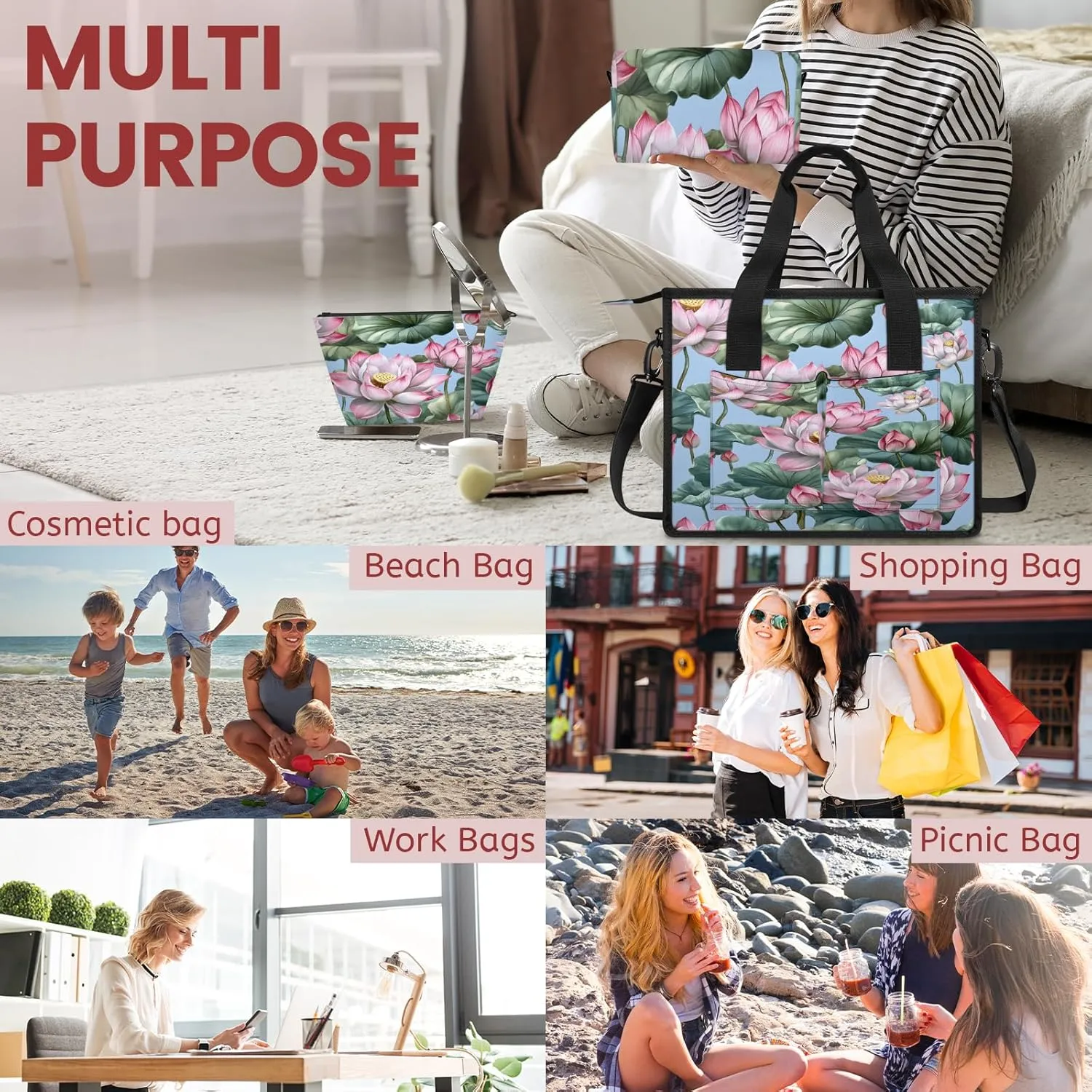 Tote Satchel Bag Set 3PCS for Women, Tote Briefcase Shoulder Handbag Purse Satchels