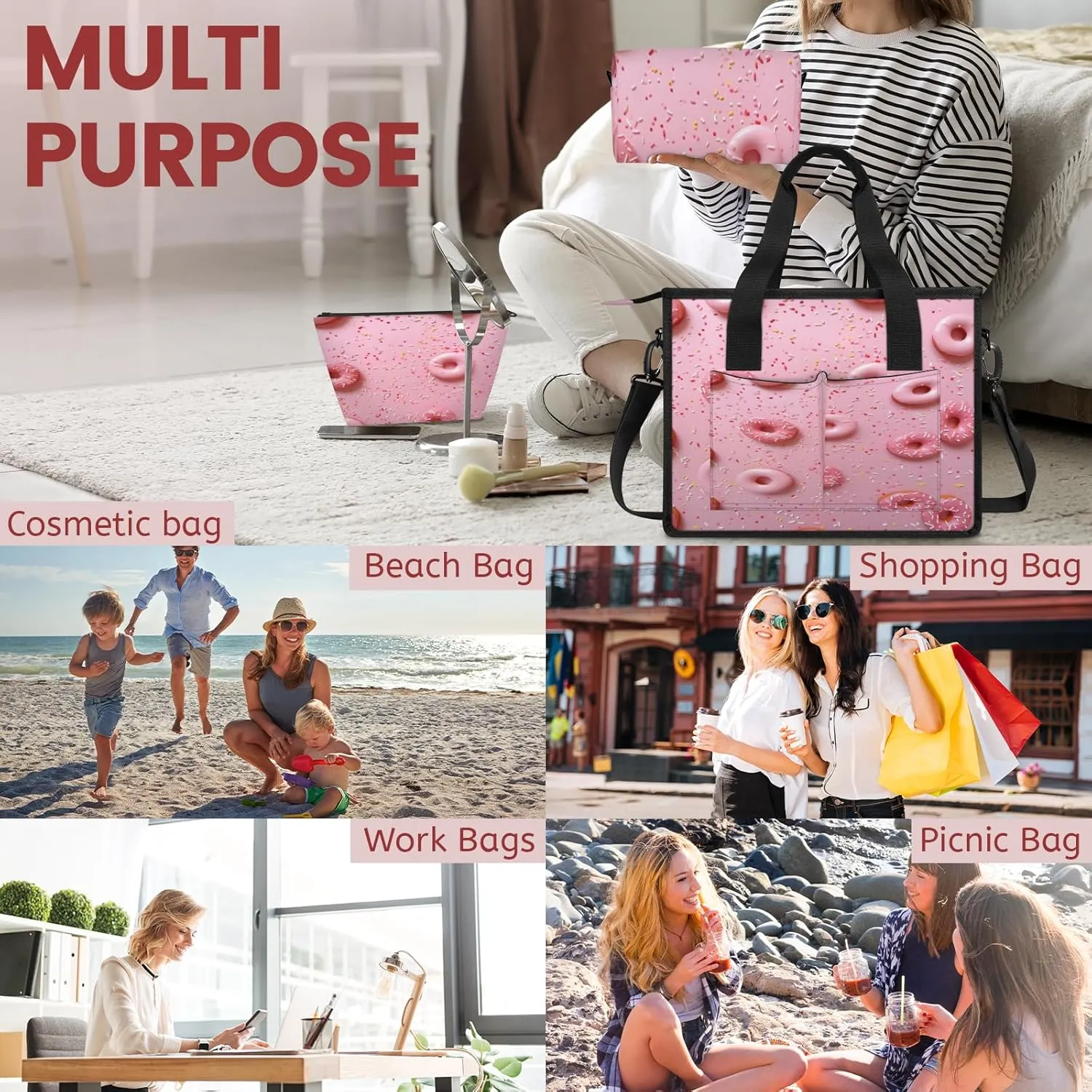 Tote Satchel Bag Set 3PCS for Women, Tote Briefcase Shoulder Handbag Purse Satchels