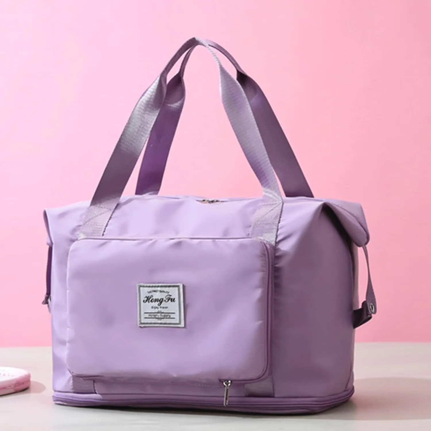 Travel Bag for Women Expandable Weekender Overnight Bag Carry on Sports Tote Gym Bag Waterproof Foldable Duffel Bag (Purple)