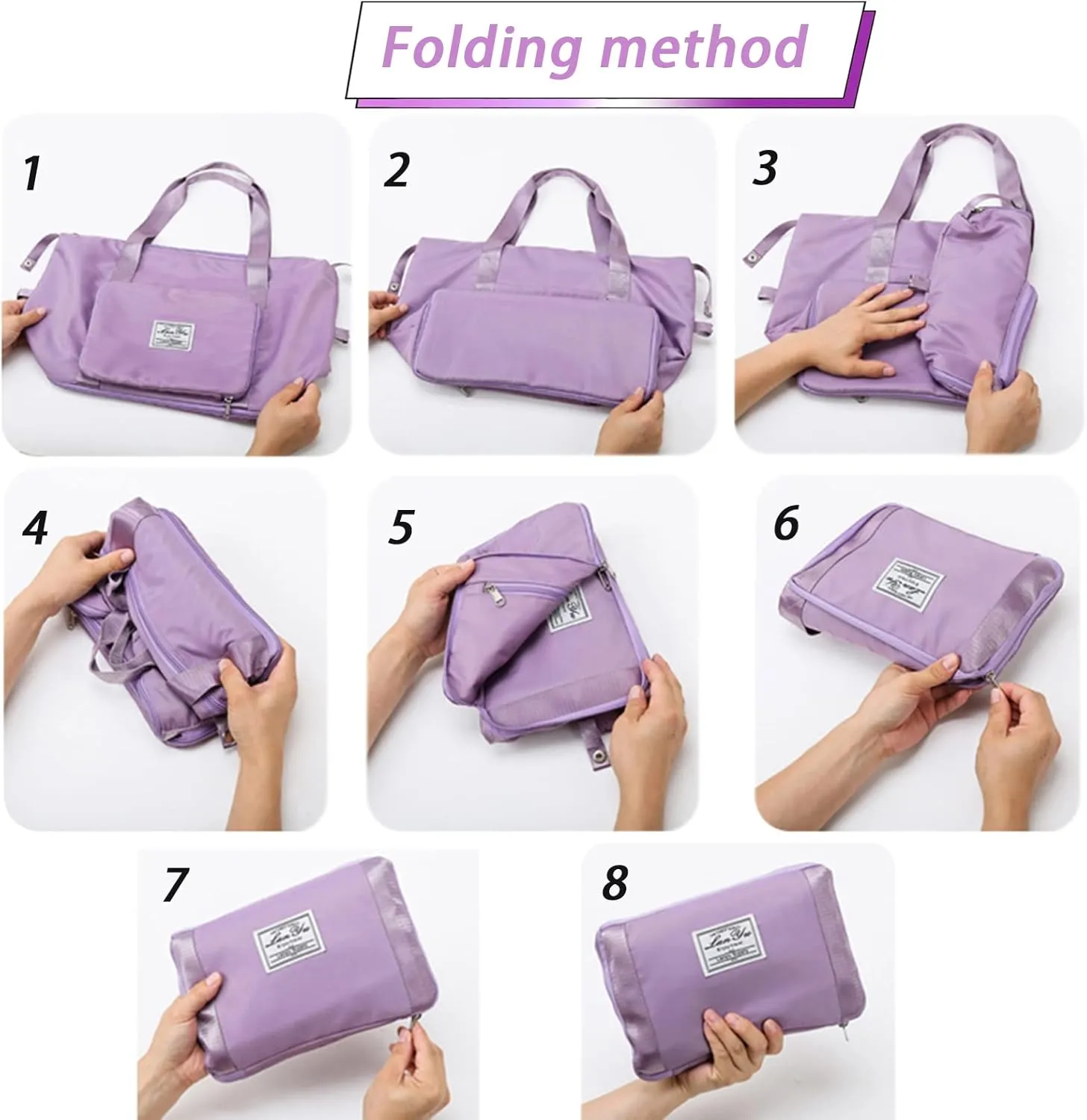 Travel Bag for Women Expandable Weekender Overnight Bag Carry on Sports Tote Gym Bag Waterproof Foldable Duffel Bag (Purple)