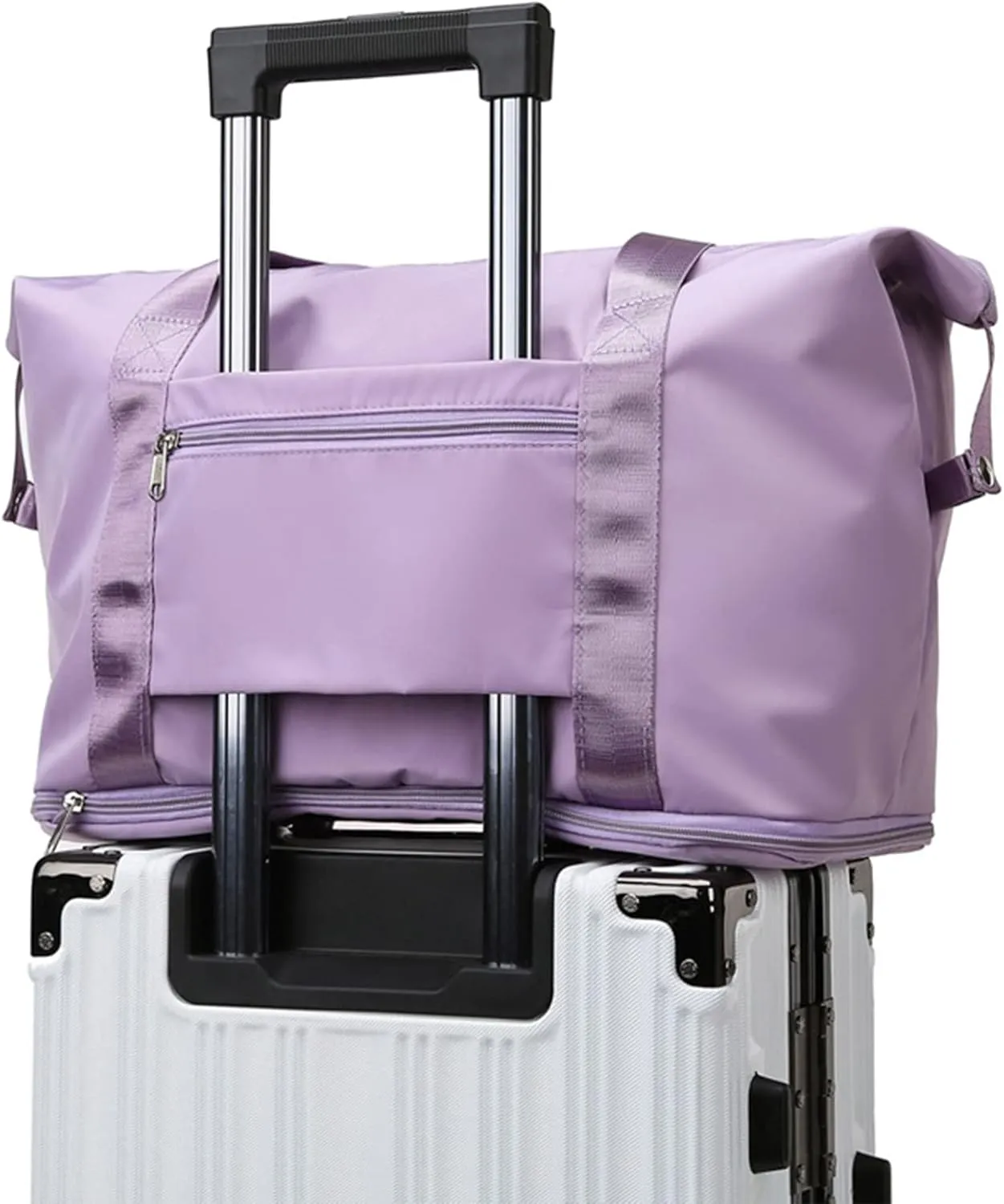 Travel Bag for Women Expandable Weekender Overnight Bag Carry on Sports Tote Gym Bag Waterproof Foldable Duffel Bag (Purple)