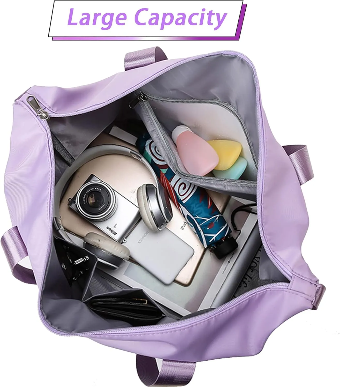Travel Bag for Women Expandable Weekender Overnight Bag Carry on Sports Tote Gym Bag Waterproof Foldable Duffel Bag (Purple)