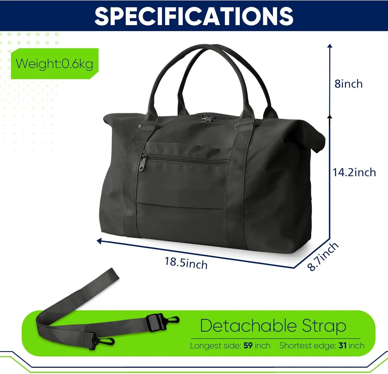 Travel Duffle Bag, Weekender Travel Bag Men Small Gym Bag for Women, Hospital Bag for Labor and Delivery, Overnight Bag Luggage Bag with Trolley Sleeve, Airplane Travel Essentials for Flying(Black)