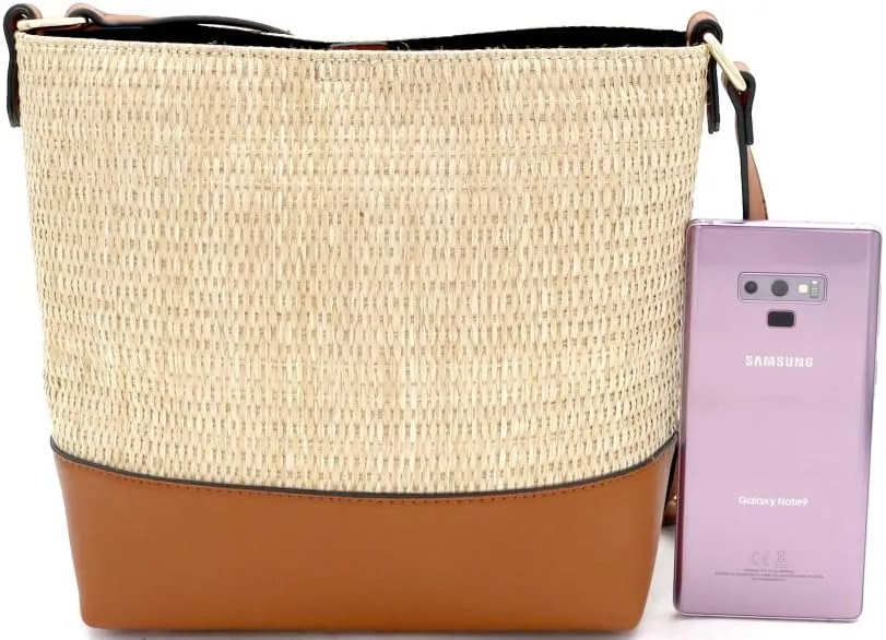 Trendeology Emilia Womens Girls Straw Bucket Soulder Bag Crossbody Purse Handbag