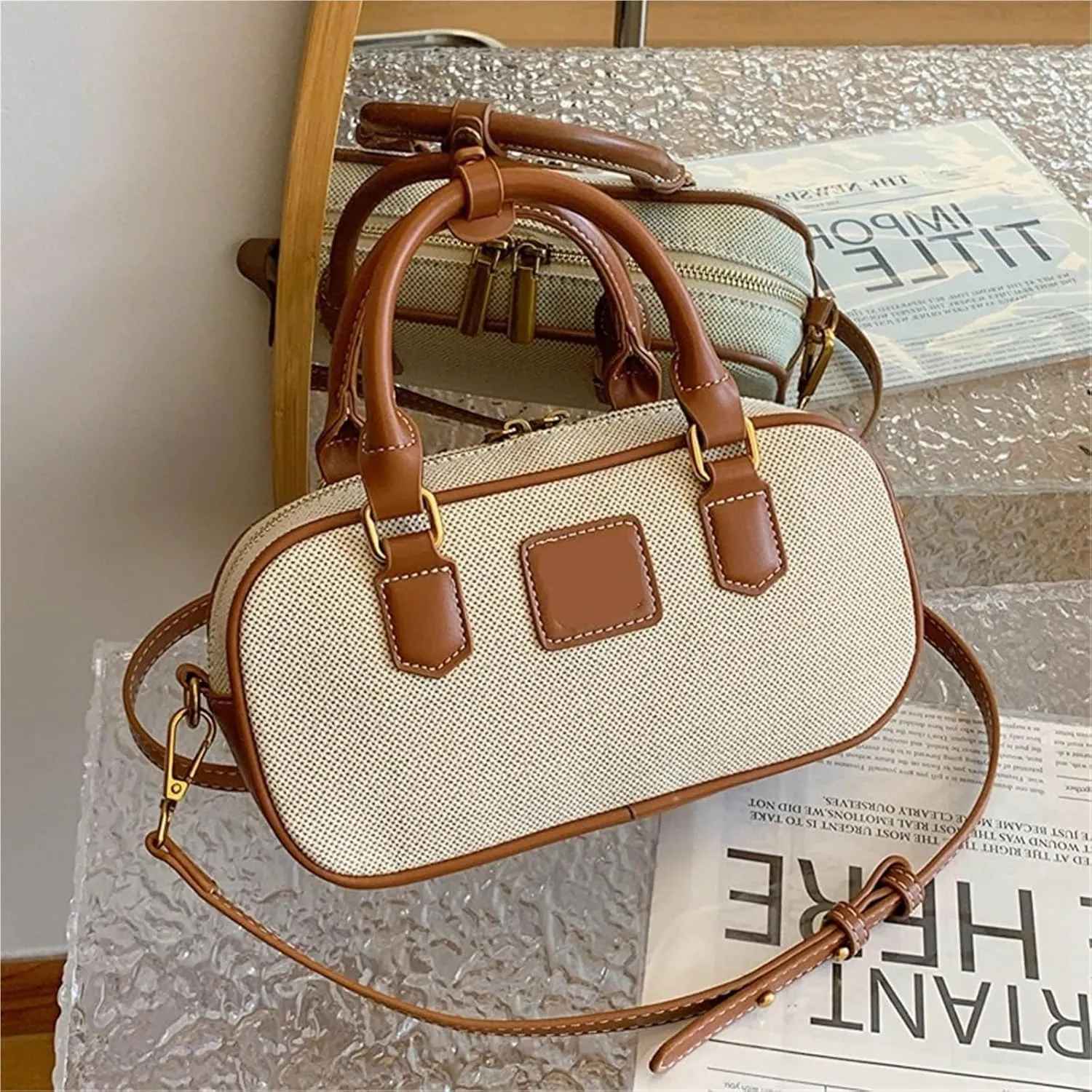 Trendy Bowling Tote Handbags and Purses Women Shoulder Crossbody Bags Vegan Leather Ladies Messenger