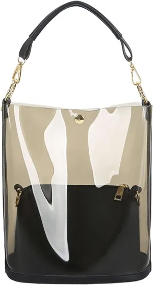 Vintage 2 in 1 Bag Clear Bag Bucket Bag Semi-Clear Jelly Bag Shoulder Bag for Wife Sisters